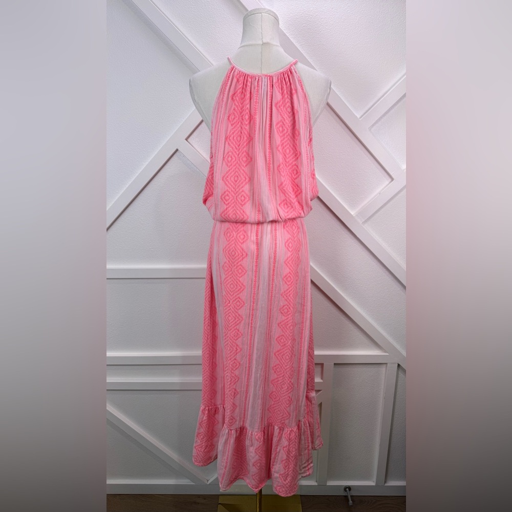 Velvet By Graham & Spencer Pink Embroidered Midi Dress Boho Halter Cotton Sz Lrg - Picture 8 of 14
